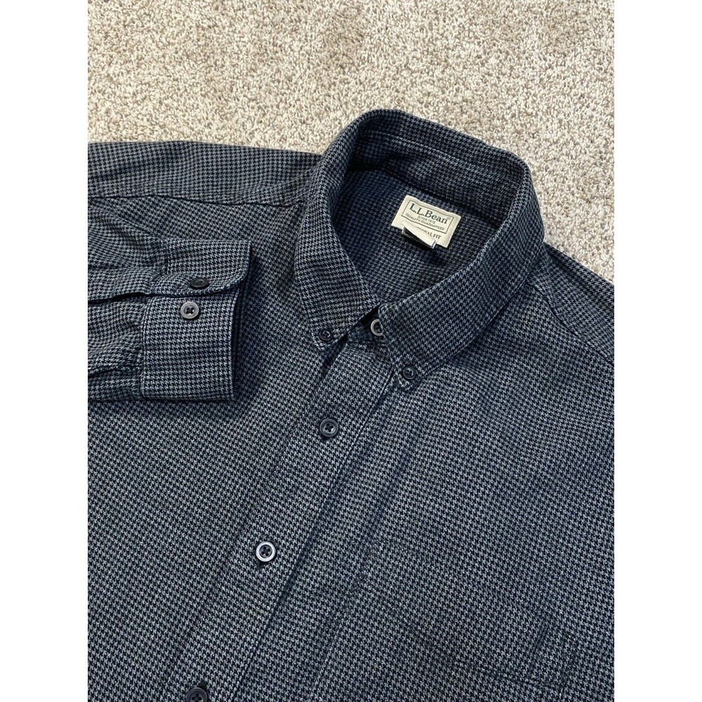 LL Bean Wicked Good Flannel Shirt Mens 2XL Black Houndstooth Traditional Fit